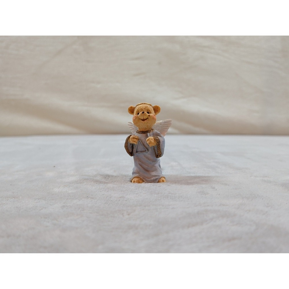 Angel Teddy Babies Bear Figurine with Triangle Blue Robe Halo Resin Miniature - Picture 2 of 8